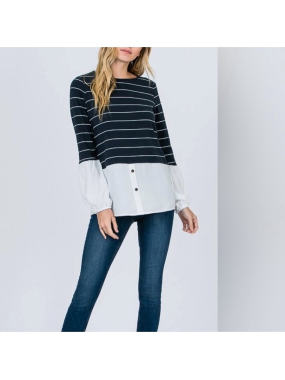 Hailey & Co Navy & White Stripe Twofer Look Top Size Medium EUC